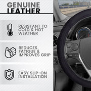 Leather Auto Car Steering Wheel Cover Large Breathable, Anti Slip | Odourless | Stitchable (Snapon Black Cross) Compatible for Most of The Cars