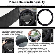 Leather Auto Car Steering Wheel Cover Large Breathable, Anti Slip | Odourless | Stitchable (Snapon Black Cross) Compatible for Most of The Cars