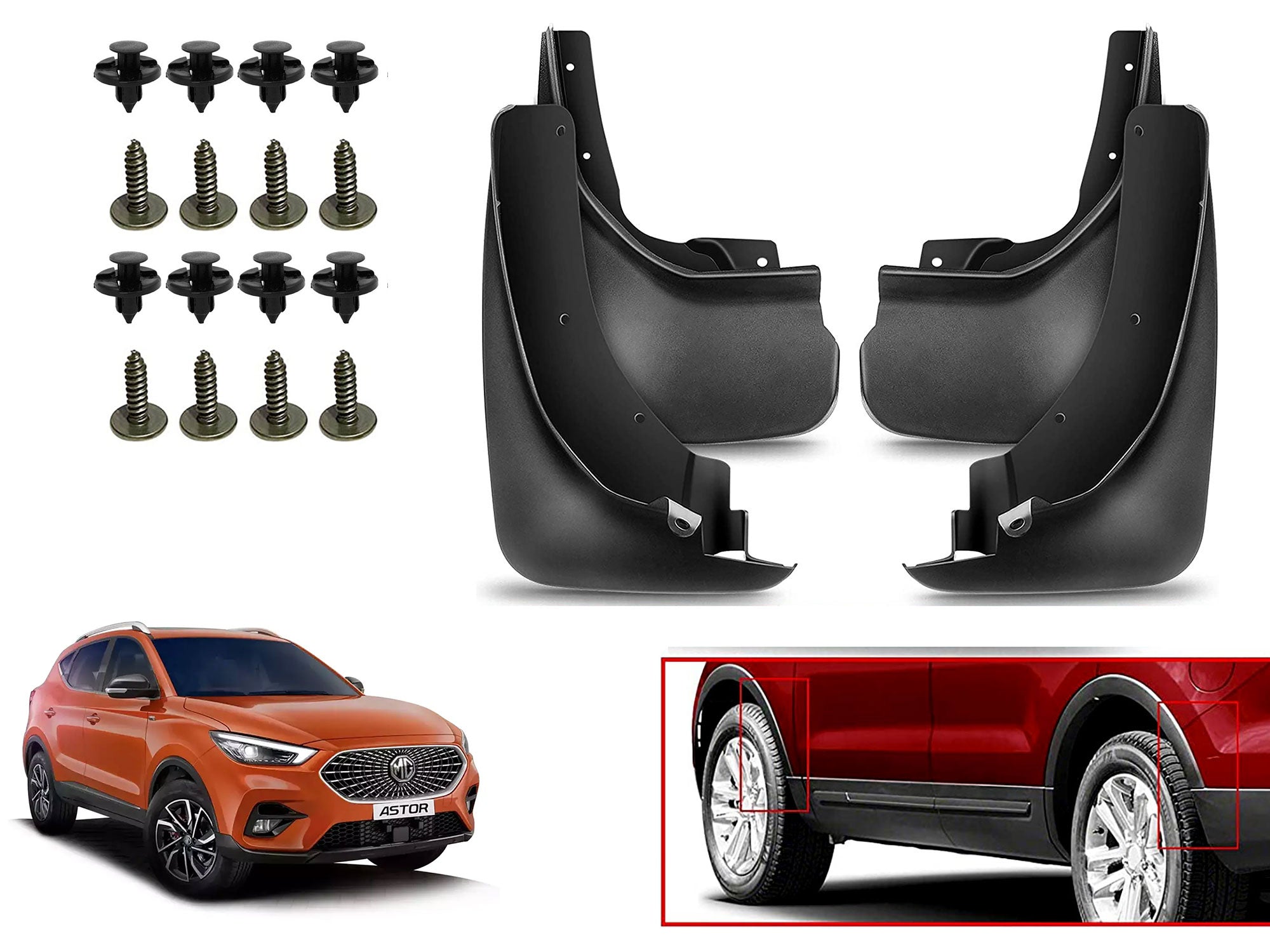 O.E Type Custom Front and Rear Mud Flap Guard (Set of 4 Pcs) | Compatible with MG | Black