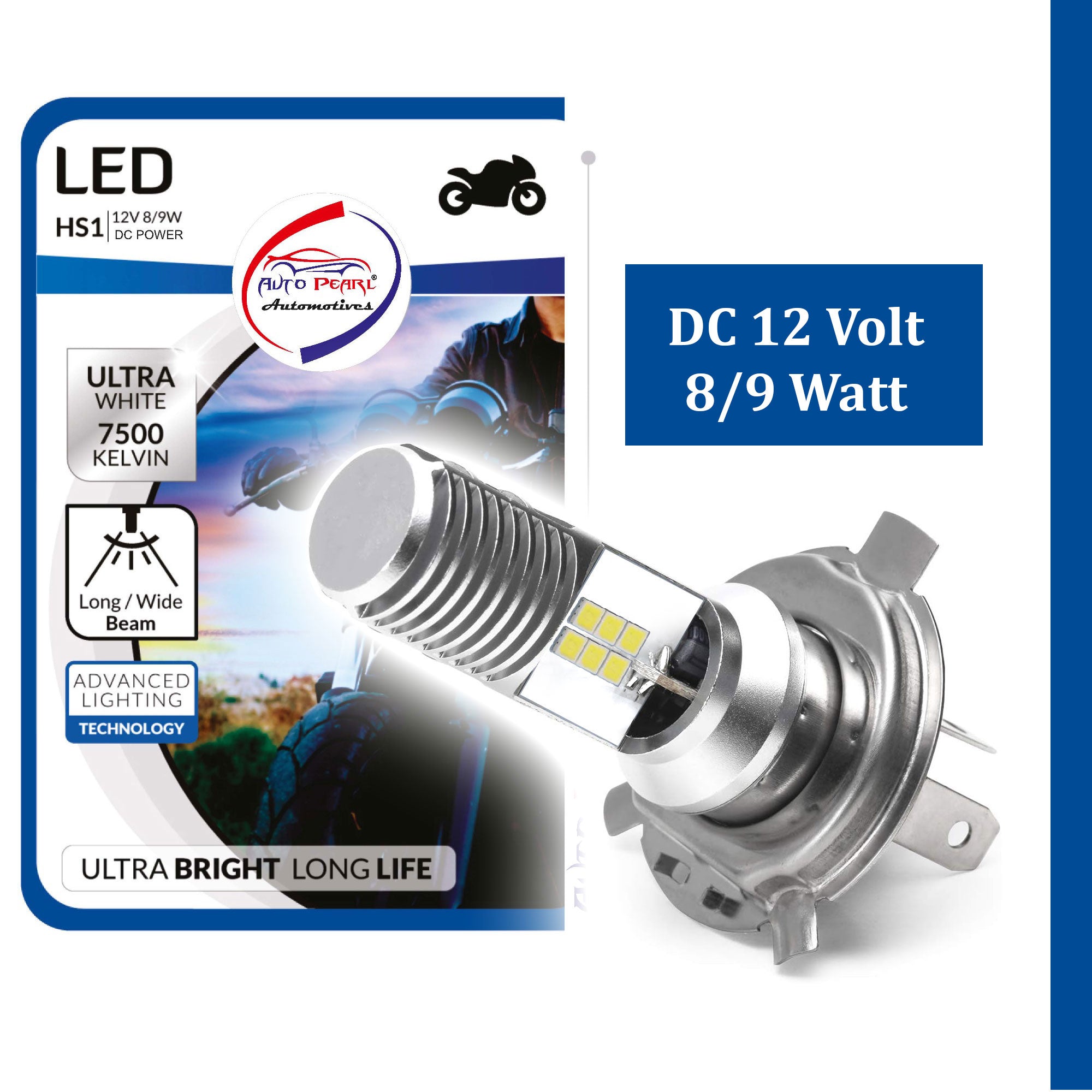 2-Side 12Led Chips Motorcycle Bulb 7500K-12V-9W wide Beam Ultra Bright White (Pack of 1)