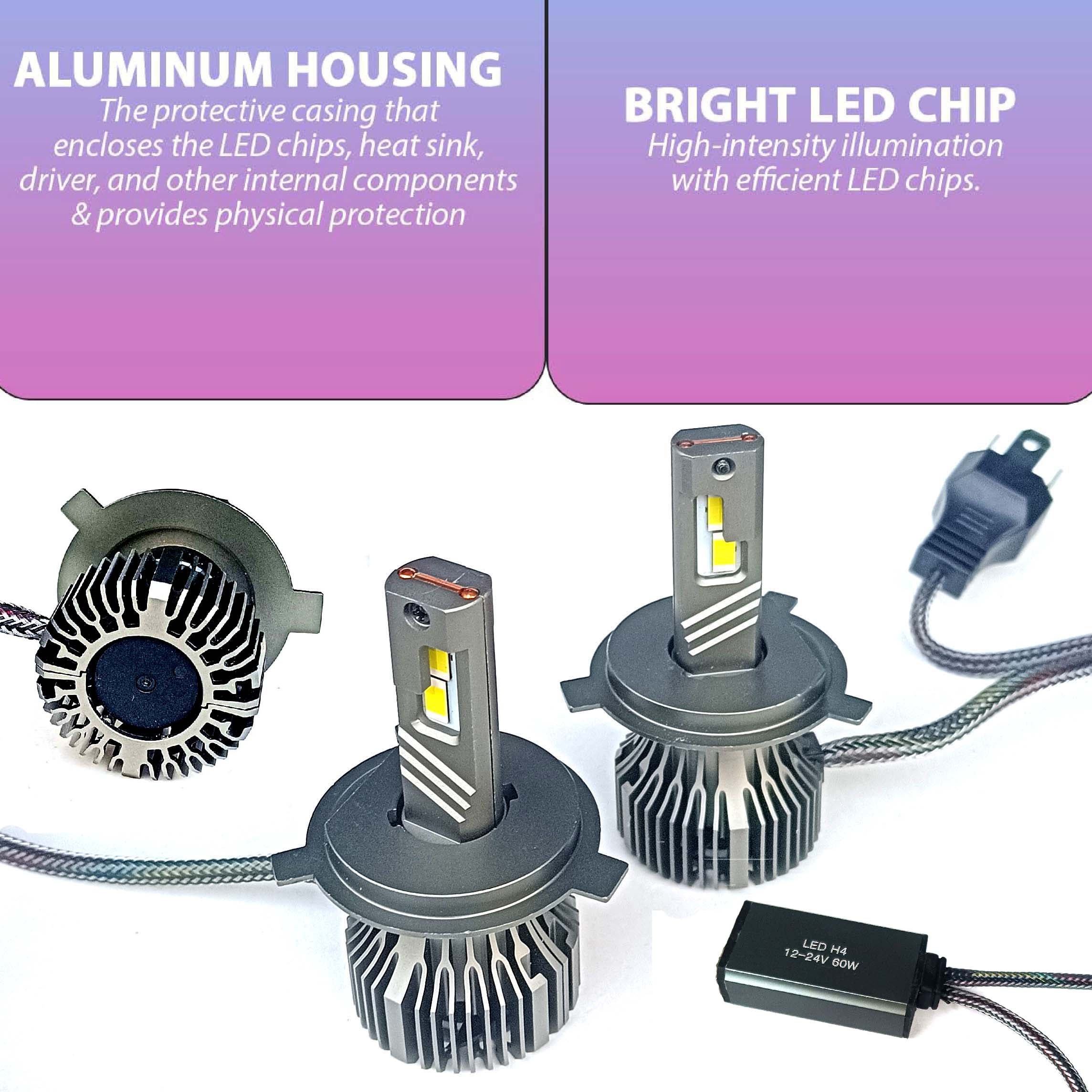 Auto Pearl 2-Side H4 LED Bulb With Turbo Cooling Fan, wide ultra bright Led light 120W, 6000K, 3500LM White Light compatible with All Car (Pack of 2)