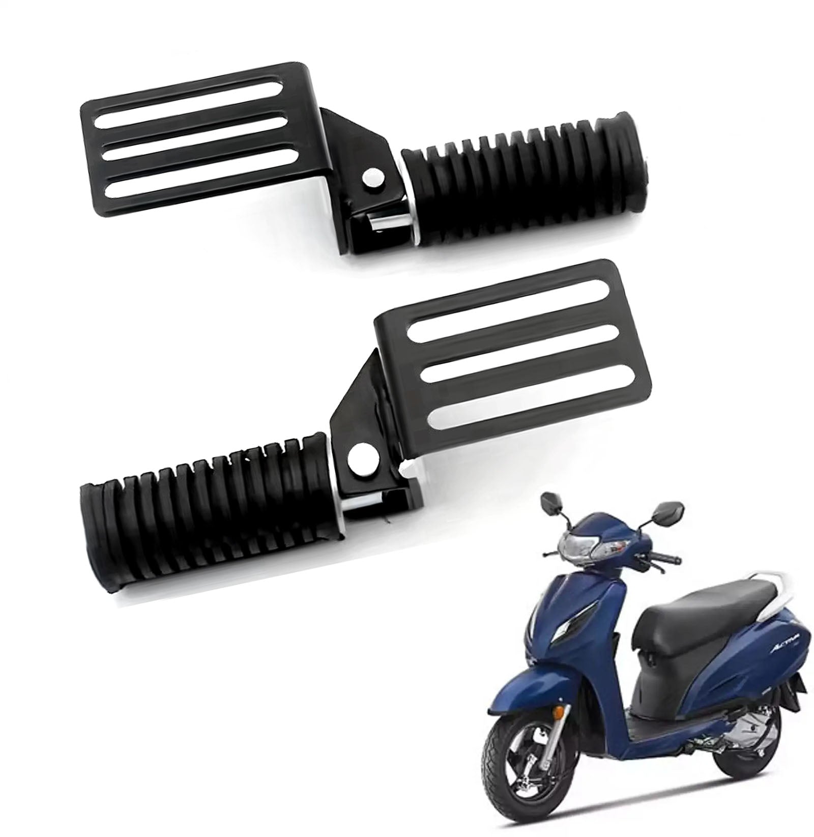 Auto Pearl Side Footrest for Scooter | Spring Coil Style Foot Pegs | Adjustable Sliding Rail | Universal Fit | Black