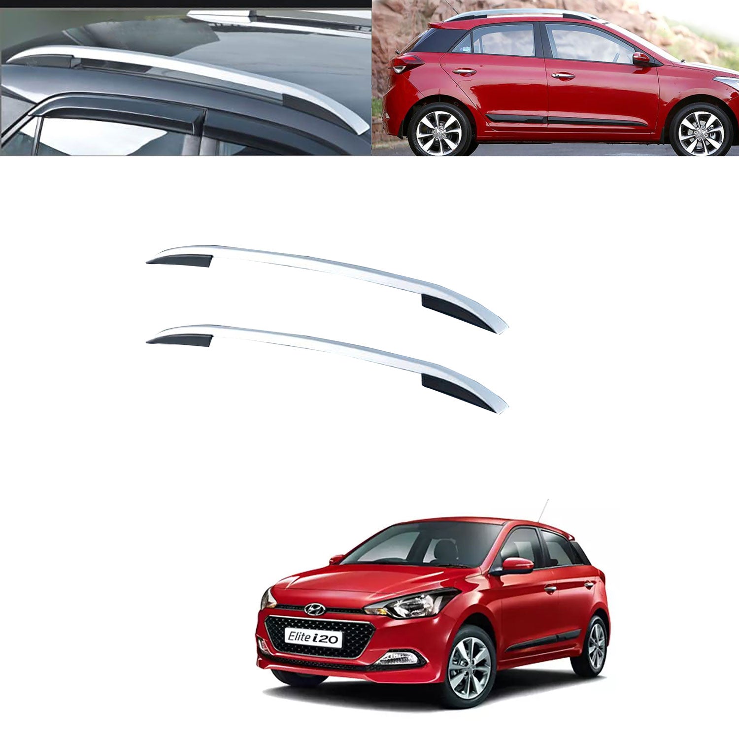 O.E. Type Roof Rail for i20 Elite  (Set of 2)|Silver Black