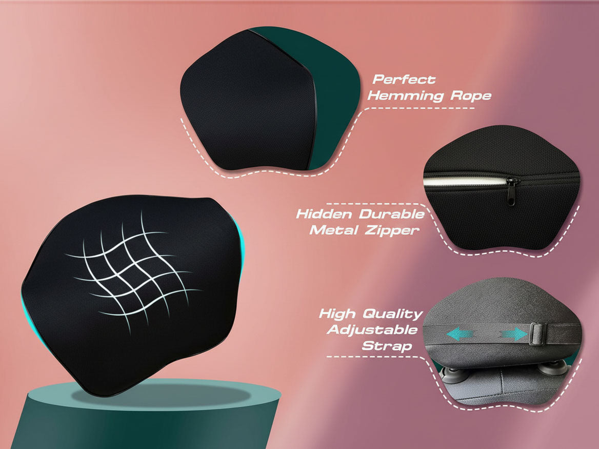 Auto Pearl CurvaRest Car Neck Rest Cushion| Seat Headrest Cushion||Memory Foam Neck Pillow Car Neck Pillow for Neck Pain Relief in Office, Driving (Large, Black, Black Hemming, Pack of 1)