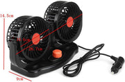 Mini 360 Degree Air Flow Car Fan, 100% Copper Motor, Dual Head, 2 Speed, Quiet & Strong, 12V DC, Universal Fit