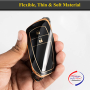 TPU Key Cover Compatible with Toyota Innova Crysta Key Cover 2 Button Smart Key Only (Black)