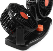 Mini 360 Degree Air Flow Car Fan, 100% Copper Motor, Dual Head, 2 Speed, Quiet & Strong, 12V DC, Universal Fit