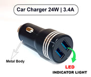 2-Ports Fast Metal Black Car Charger with Micro-USB Cable, LED Indicator, Turbo Charger, Dual USB (Pack of 1)