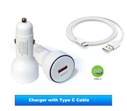 Fast Car Charger with Type-C Cable, QC 3.0 Turbo White Car Charger
