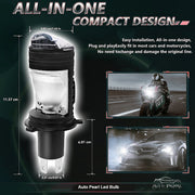 Auto Pearl H4 LED Projector Lens Motorcycle Headlight Bulbs 12V 8000LM Bulb H4 CSP Chip High/Low Beam, 45W-55W Canbus Turbo, 6000K White Light compatible with All Bike (Pack of 1)