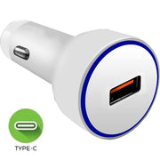 Fast Car Charger with Type-C Cable, QC 3.0 Turbo White Car Charger