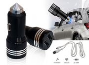 2-Ports Fast Metal Black Car Charger with Micro-USB Cable, LED Indicator, Turbo Charger, Dual USB (Pack of 1)