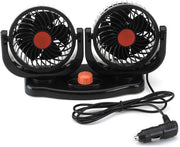 Mini 360 Degree Air Flow Car Fan, 100% Copper Motor, Dual Head, 2 Speed, Quiet & Strong, 12V DC, Universal Fit