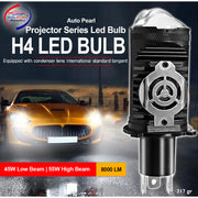 Auto Pearl H4 LED Projector Lens Motorcycle Headlight Bulbs 12V 8000LM Bulb H4 CSP Chip High/Low Beam, 45W-55W Canbus Turbo, 6000K White Light compatible with All Bike (Pack of 1)