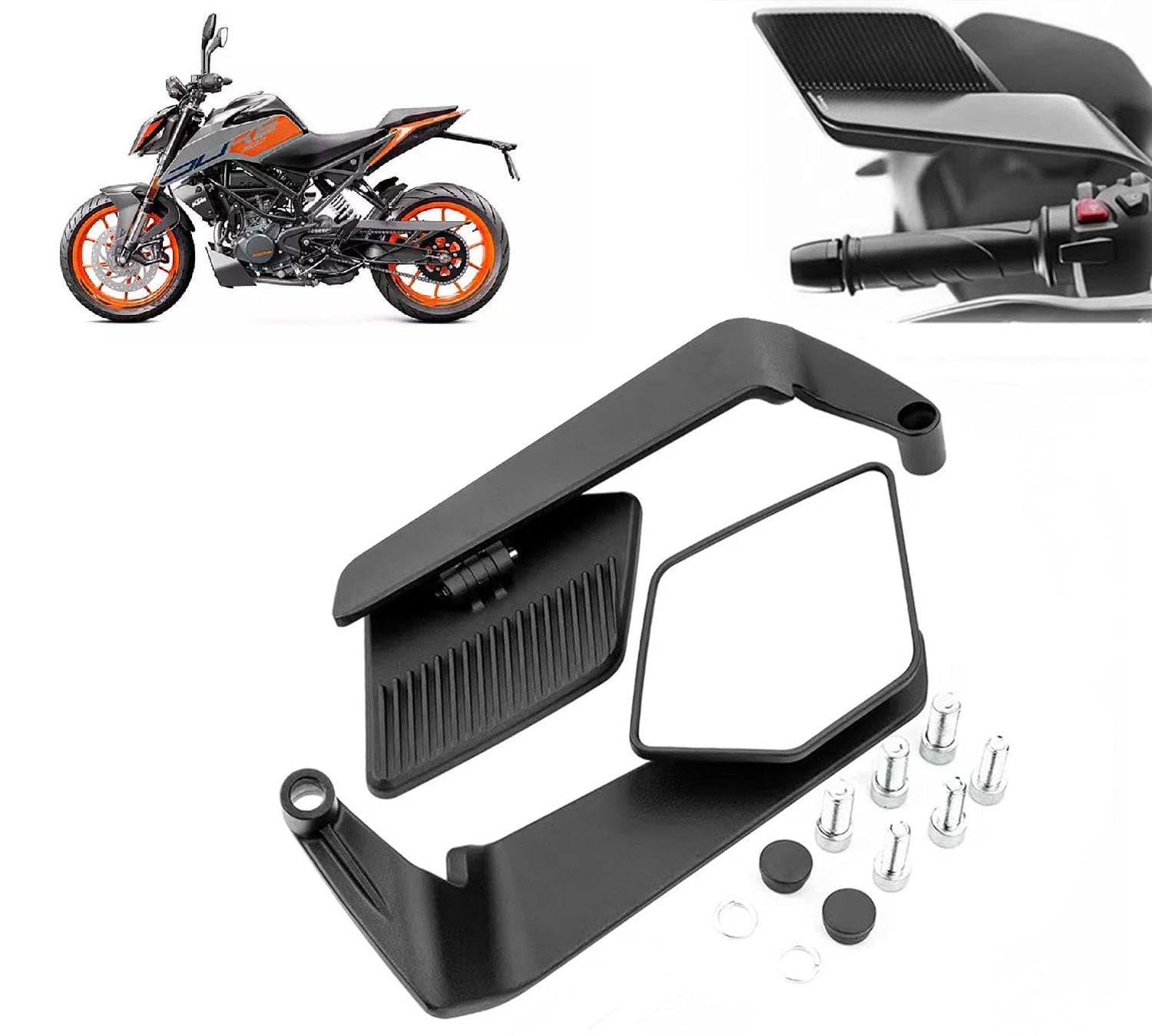 Motorcycle Black Flip Mirrors Set Adjustable Rotating Rear View Mirror Stealth Wind Wing Side for All Bike (Pack of 2)