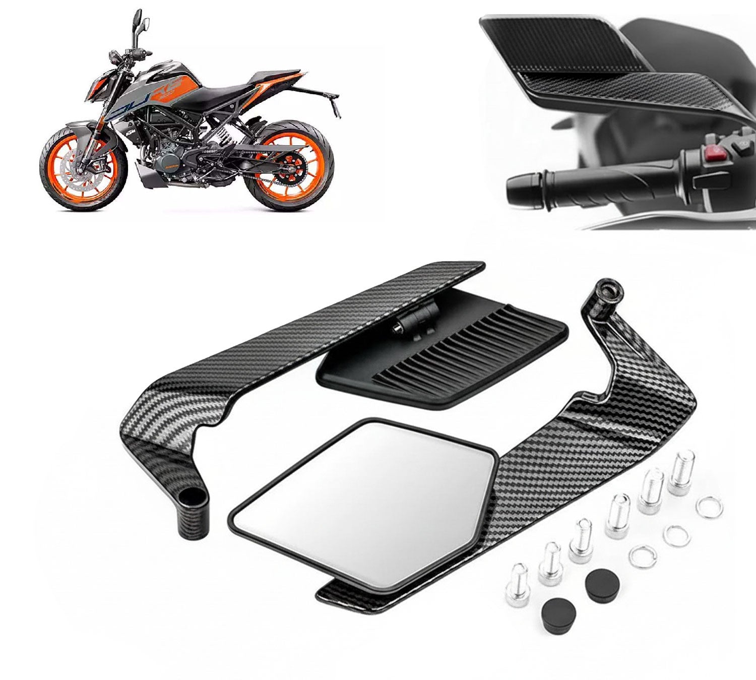 Motorcycle Carbon Flip Mirrors Set Adjustable Rotating Rear View Mirror Stealth Wind Wing Side for All Bike (Pack of 2)