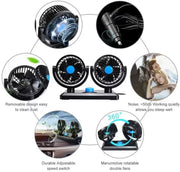 Mini 360 Degree Air Flow Car Fan, 100% Copper Motor, Dual Head, 2 Speed, Quiet & Strong, 12V DC, Universal Fit