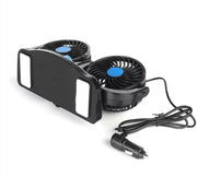 Mini 360 Degree Air Flow Car Fan, 100% Copper Motor, Dual Head, 2 Speed, Quiet & Strong, 12V DC, Universal Fit