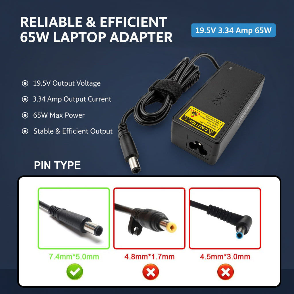 65W 19.5V 3.34A Laptop Charger for Dell with 7.4x5.0 mm Pin