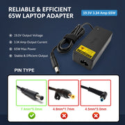 65W 19.5V 3.34A Laptop Charger for Dell with 7.4x5.0 mm Pin