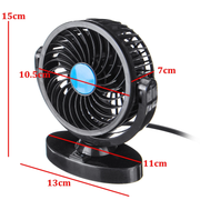 Mini 360 Degree Air Flow Car Fan, 100% Copper Motor, Single Head, Speed, Quiet & Strong, 12V DC, Universal Fit