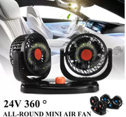 Mini 360 Degree Air Flow Car Fan, 100% Copper Motor, Dual Head, 2 Speed, Quiet & Strong, 12V DC, Universal Fit