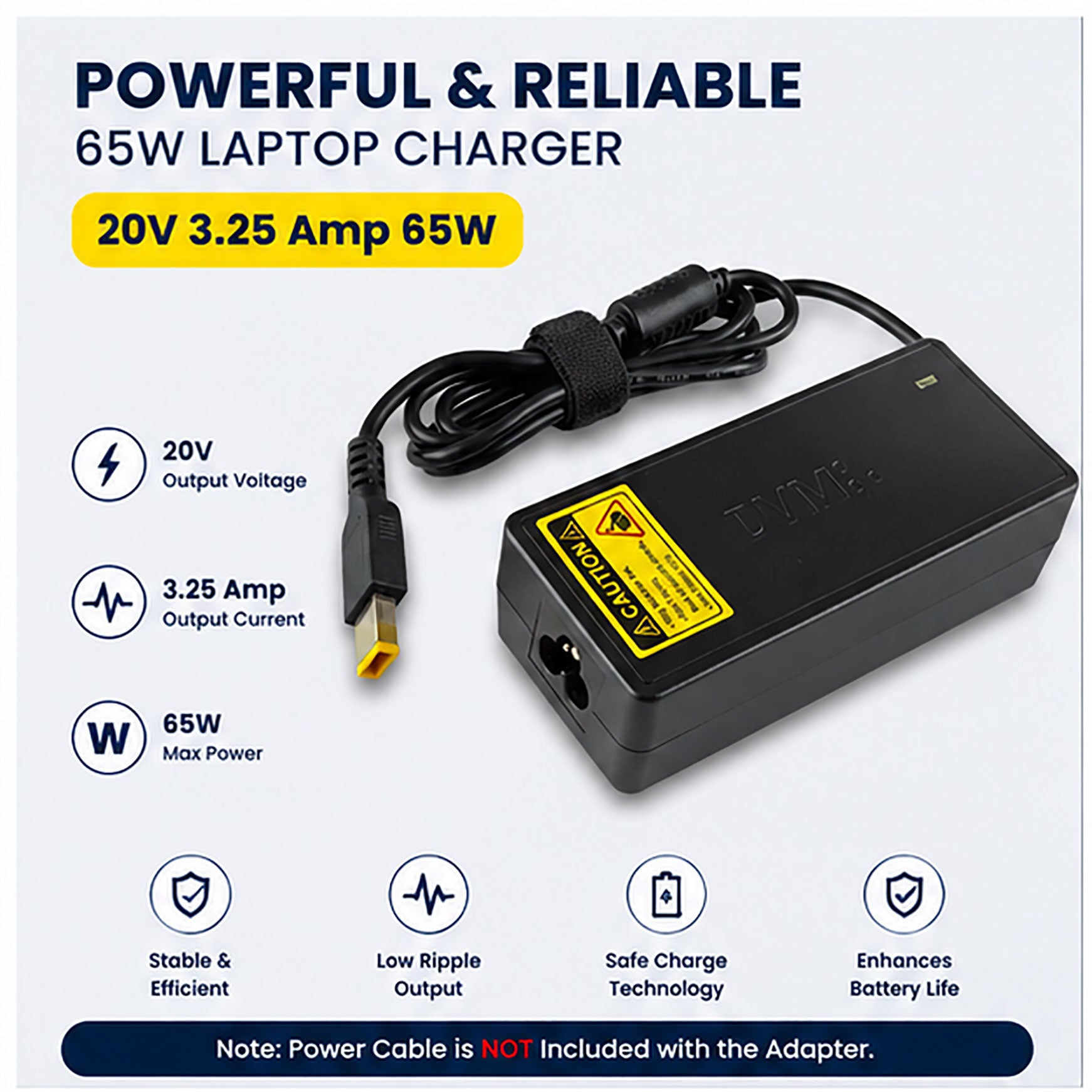 65W 20V-3.25A Laptop Charger for Lenovo with Rectangle Tip