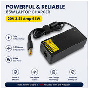 65W 20V-3.25A Laptop Charger for Lenovo with Rectangle Tip