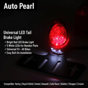 Auto Pearl Universal LED Motorcycle Tail Brake Light Rear Stop Lamp with Number Plate Bracket for Harley, Honda, Kawasaki, Royal Enfield, Cafe Racer, Bobber, Chopper & Cruiser Bikes