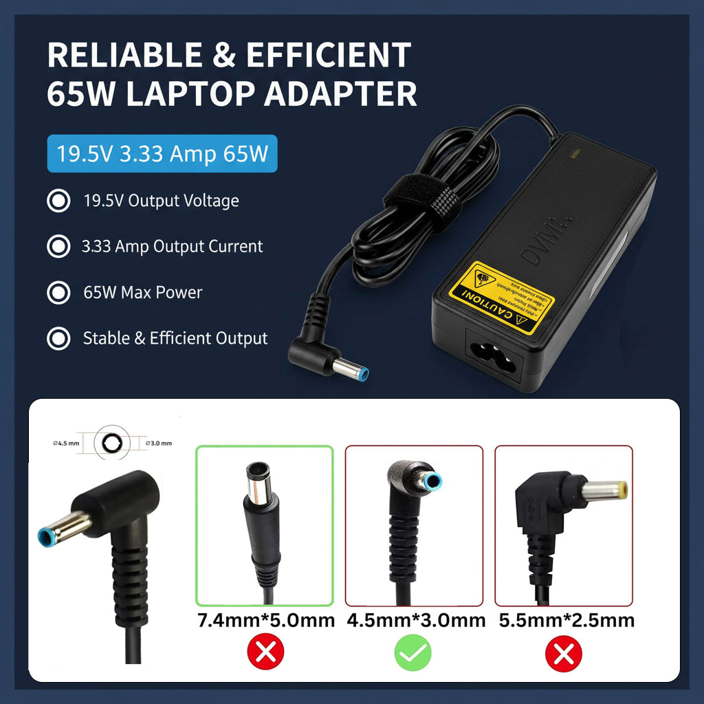 65W 19.5V 3.33A Laptop Charger for HP with 4.5x3.0 mm Blue Pin
