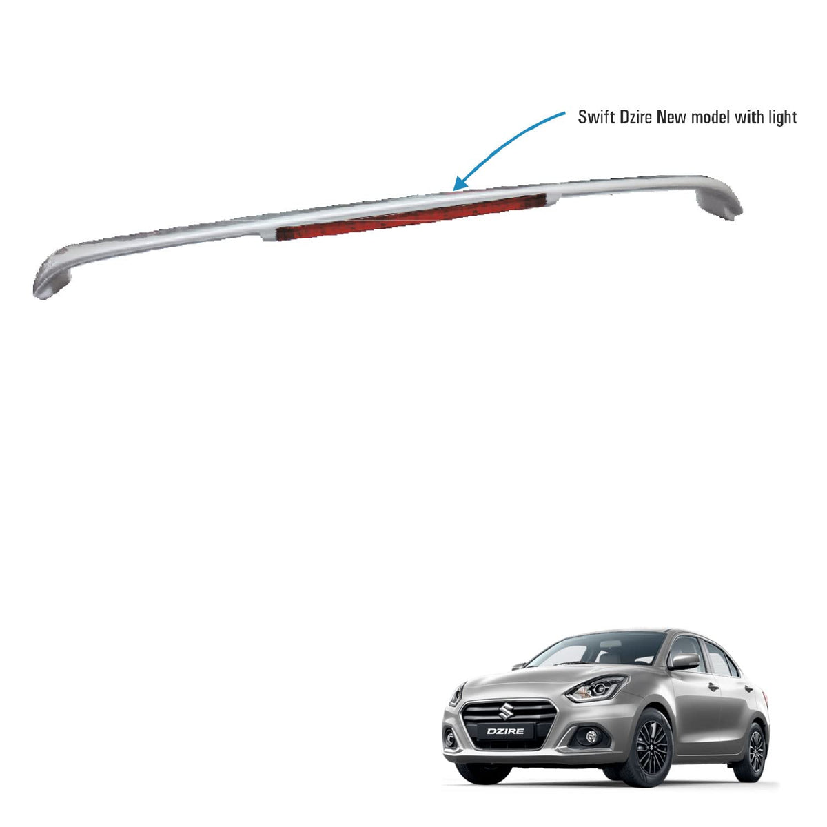 Car Body Colored Spoiler Latest ABS OE Type Drill Free Compatible with Dzire 2020 Color:-Premium Silver