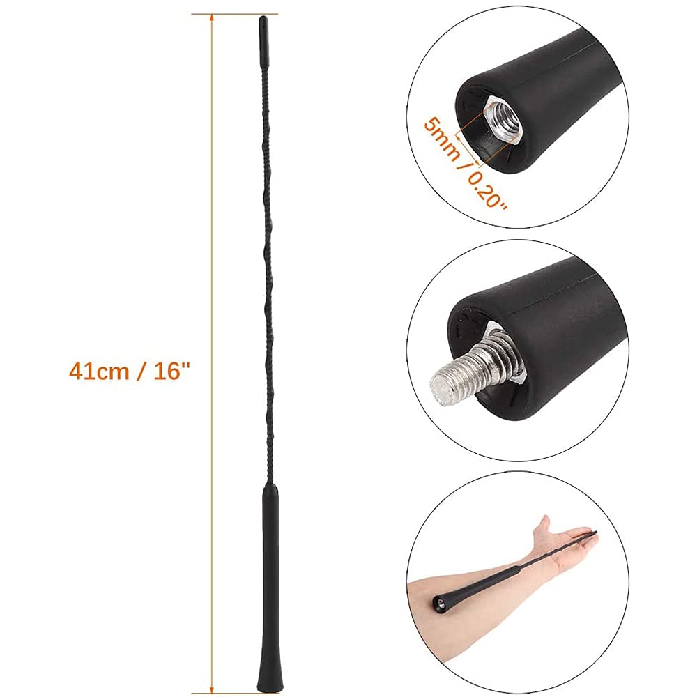 Auto Pearl - Vehicle Roof Mount Rubber Antenna Mast Flexible Car Antenna with Anti-Theft Design and Car Wash Safe - Black -Verna Fluidic