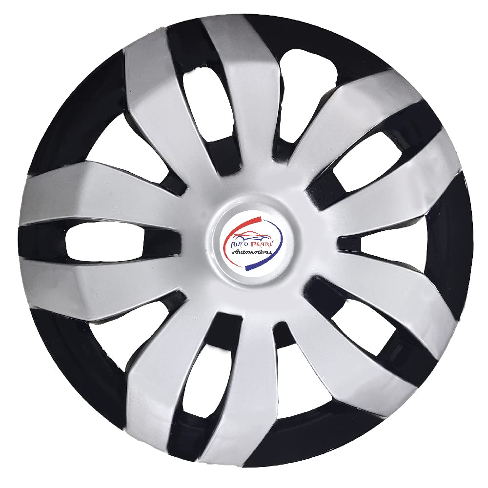 Auto Pearl 12" Inch Set of 4 Pcs Hubcap Wheel Cover Replacements for OEM Steel Wheels ABS with Retention Ring | for All Cars | Silver Black