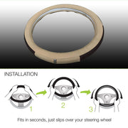 Ring Type Car Steering Wheel Cover Universal Genuine PU Non-Slip Natural Rubber Well Padded Grip Breathable Leatherite Compatible with- Ertiga (Diamond Media Brown Beige)