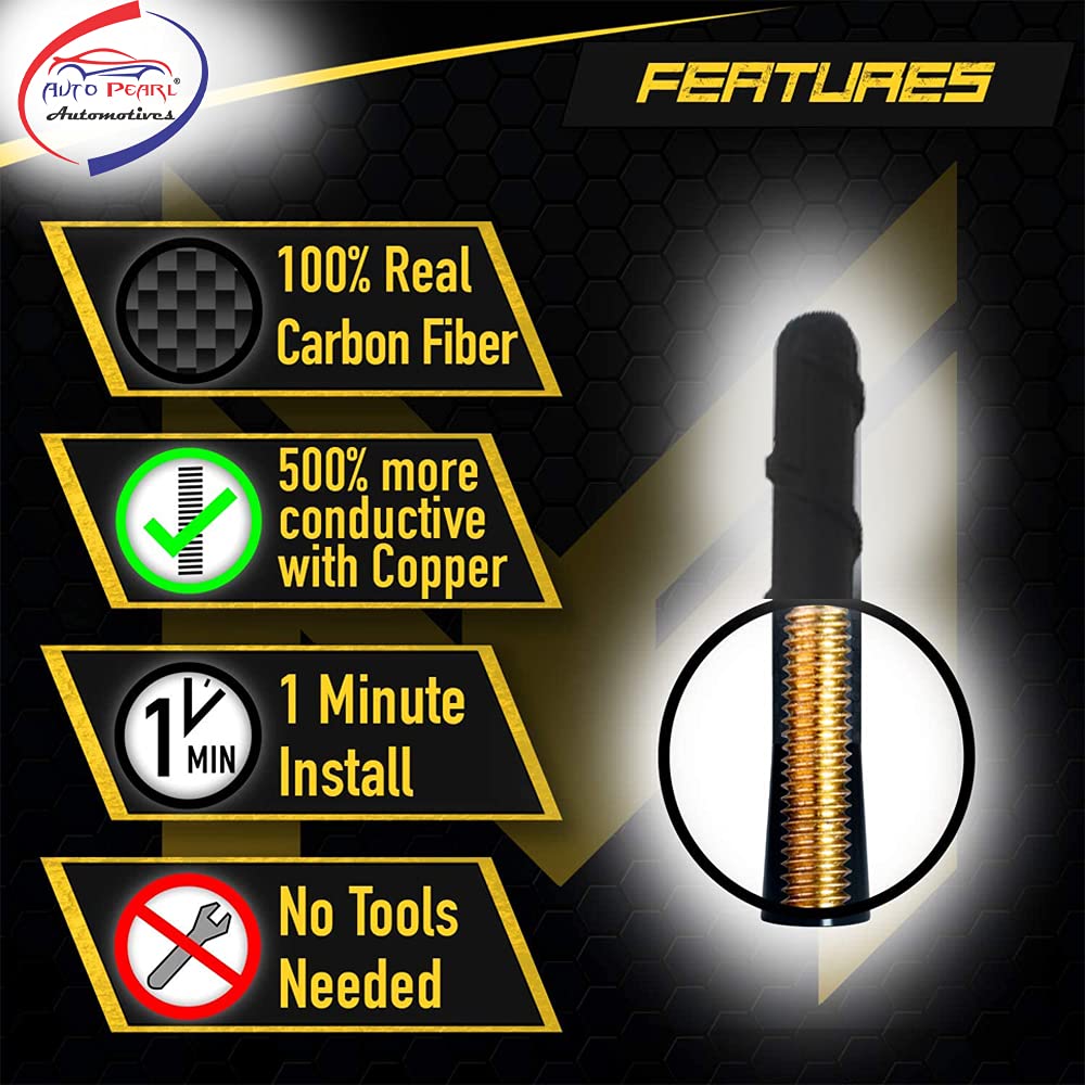 Auto Pearl - Vehicle Roof Mount Rubber Antenna Mast Flexible Car Antenna with Anti-Theft Design and Car Wash Safe - Black - Eon
