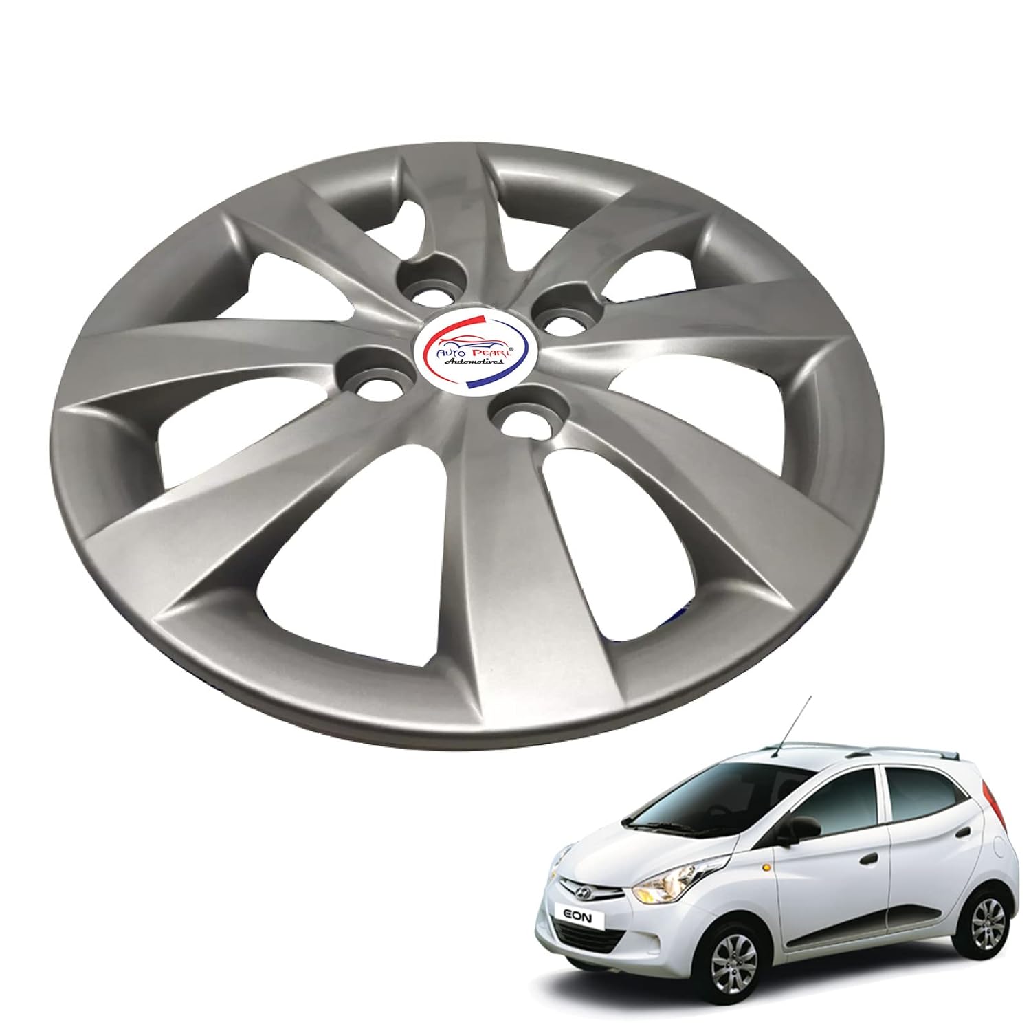 Auto Pearl 13" Inch Set of 4 Pcs Hubcap Wheel Cover Replacements for OEM Steel Wheels ABS with Bolt Type Compatible for Eon | Color: Silver