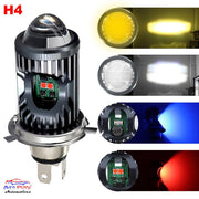 Auto Pearl Motorcycle H4 35W LED Headlight Dual Beam White and Yellow light and Red-Blue light with Flashing mode (Pack of 1)