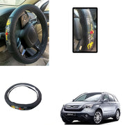 Ring Type Car Steering Wheel Cover Universal Genuine PU Non-Slip Natural Rubber Well Padded Grip Breathable Leatherite Compatible with- CRV (Chromium Om Namah Shivay Black)