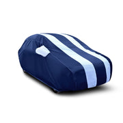 UV Rays Protector & Dust Proof Car Body Cover Thick Polyester Fabric with Mirror Pocket | Scratch Proof | Heat Resistant | (Navy Blue & White)