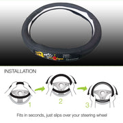 Ring Type Car Steering Wheel Cover Universal Genuine PU Non-Slip Natural Rubber Well Padded Grip Breathable Leatherite Compatible with- CRV (Chromium Om Namah Shivay Black)