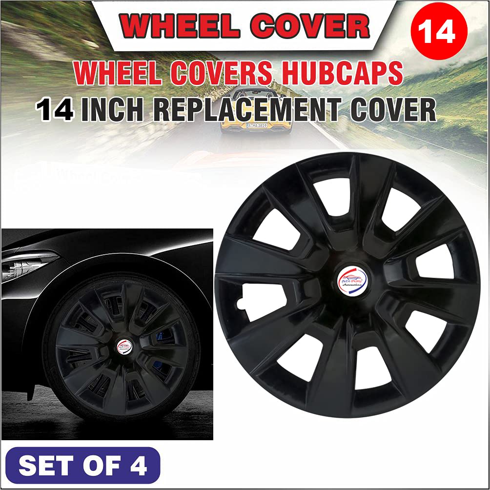 Auto Pearl - Premium 14" inch | Set of 4 Pcs | Press Type Hubcap Wheel Cover Replacements for OEM Steel Wheels ABS with Retention Ring | - for - All Car | Black