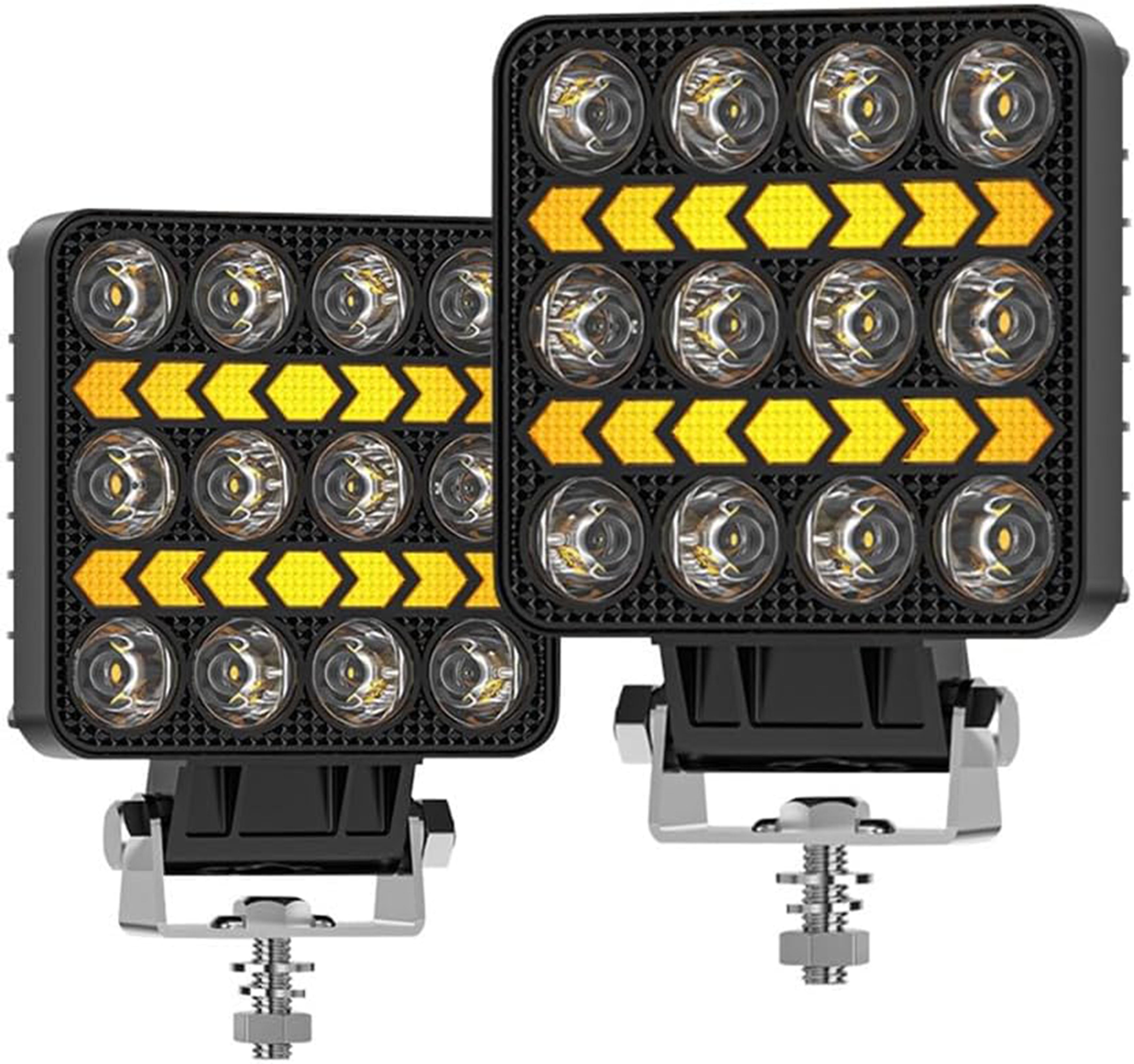 Auto Pearl 4 inch Square 12Led Auxiliary 12V-30W, Amber DRL Spot Light, White and Yellow Color, Off Road Light compatible with All Bike and Car (Pack of 2)