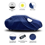 UV Rays Protector & Dust Proof Car Body Cover Thick Polyester Fabric with Mirror Pocket | Scratch Proof | Heat Resistant | (Navy Blue & White)