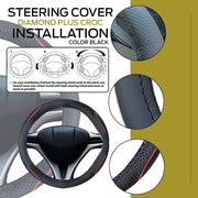 Ring Type Car Steering Wheel Cover Medium (Diamond Plus Black Beige) Compatible for Most of The Cars