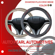 Ring Type Car Steering Wheel Cover Medium (Diamond Plus Black Beige) Compatible for Most of The Cars