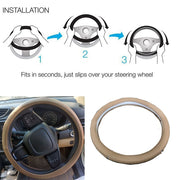 Ring Type Car Steering Wheel Cover Universal Genuine PU Non-Slip Natural Rubber Well Padded Grip Breathable Leatherite
