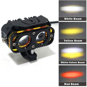 Auto Pearl 2-Lens LED Motorcycle Yellow/White/Low-Yellow and Red High Beam Fog Light with Flashing Mode Off-Road Vehicles compatible with All BIke/Car