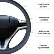 Ring Type Car Steering Wheel Cover Universal Genuine PU Non-Slip Natural Rubber Well Padded Grip Breathable Leatherite for - All Car (Snapon Circle Black) Small