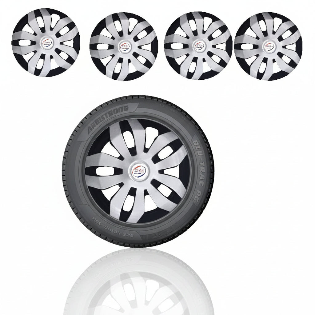 Auto Pearl 12" Inch Set of 4 Pcs Hubcap Wheel Cover Replacements for OEM Steel Wheels ABS with Retention Ring | for All Cars | Silver Black