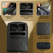Auto Pearl Nappa Leatherette Car Armrest Cushion with Cup Holder | Foam Arm Support Pad | Universal Fit for All Cars | Armrest Height Extender with Mobile Holder & Utility Pockets